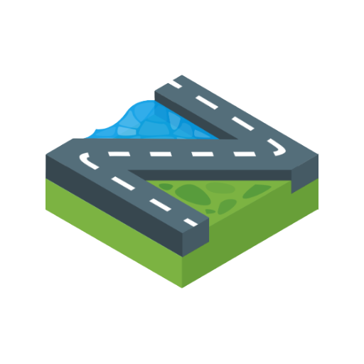 Nomadgem logo: a winding road across a floating landscape of grass and water.